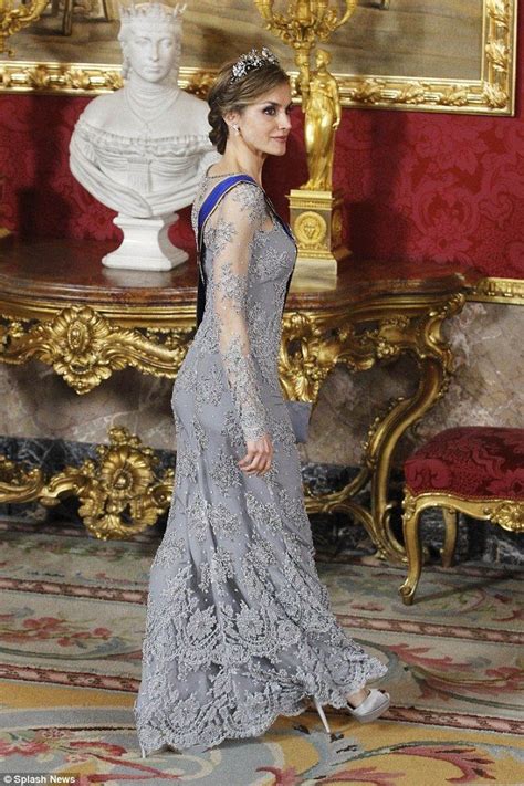 Queen Letizia Dazzles In Diamond Tiara And Lace Gown At Gala Dinner