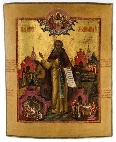 A Large Russian Icon Of Saint Makariy With Scenes From His Life Palekh