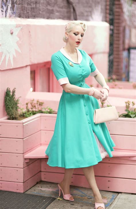 Swing Turquoise Dress With Contrast Rockabilly Vintage 50s Etsy Turquoise Clothes Vintage