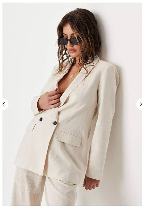 Missguided Stone Co Ord Linen Look Double Breasted Oversized Blazer Size Us J In