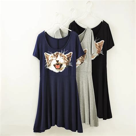 2014 New European And American Women Modal Cat Print Dresses Summer