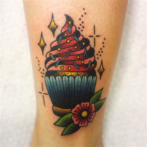 Traditional Style Cute Cupcake Tattoo On The Ankle Cupcake Tattoos