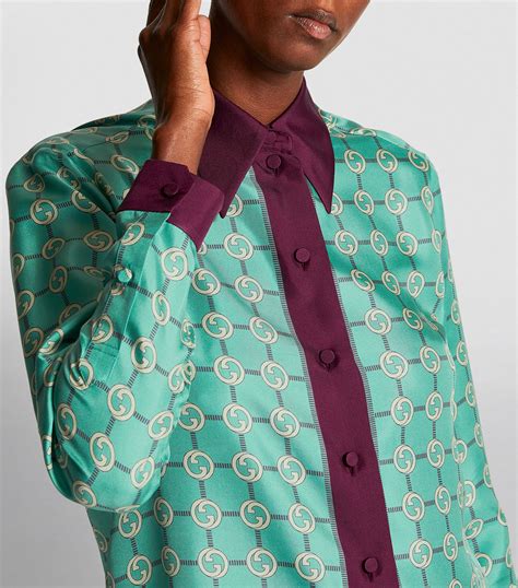 Gucci Turquoise Silk Interlocking G Shirt Harrods Uk