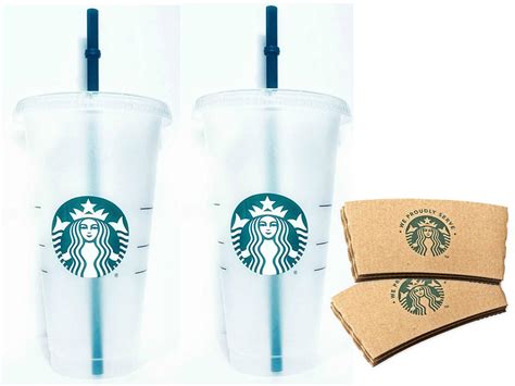 Buy Starbucks Plastic Ice Cold Drink Cup Bundle With Sleeves Frosted