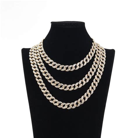 Buy Hip Hop Iced Out Paved Rhinestones Full Miami Curb Cuban Chain CZ