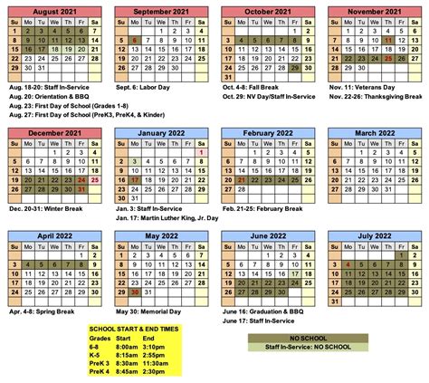 2021 2022 School Calendar Lake Tahoe School