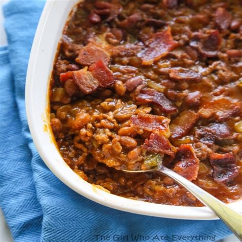 Since these baked beans contain ground beef, sausage, and bacon, they are a meal in their own right. Recipe For Bush Baked Beans With Ground Beef / Baked Beans ...