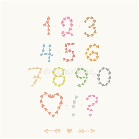 Cute Hand Drawn Numbers With Hearts Stock Vector Illustration Of