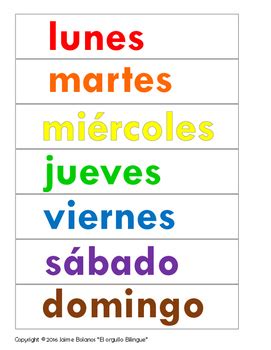 Spanish Days Of The Week Signs