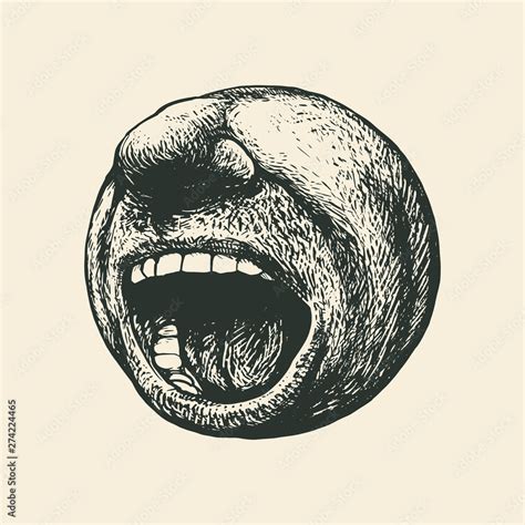 Screaming Mouth Round Emoticon Drawing Style Vector Illustration
