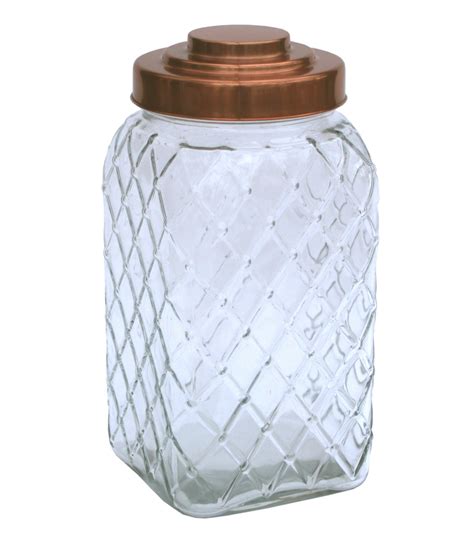Copper Lidded Square Glass Jar 12 Inch Large