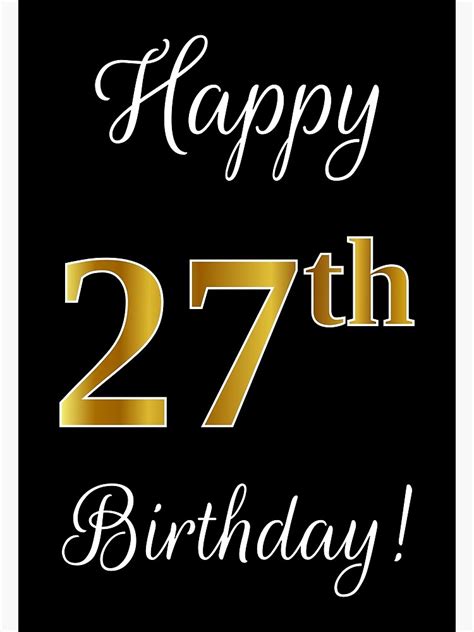 Elegant Faux Gold Look Number Happy 27th Birthday Black