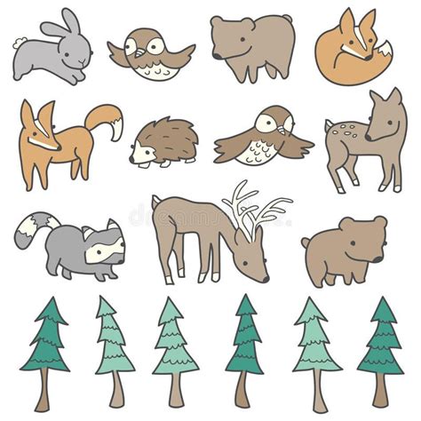 Cute Forest Animals Forest Animals And Trees Illustrated In A Cute