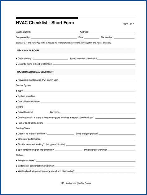 Leave room for a description of incomplete work, if. Free Printable HVAC Maintenance Checklist Template ...