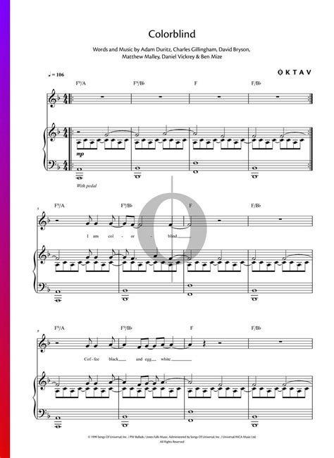 Colorblind Sheet Music Piano Voice OKTAV