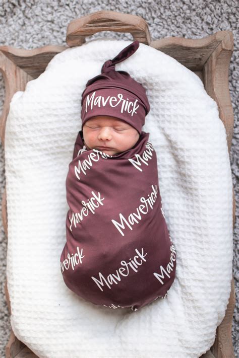 Personalized Baby Swaddle Blanket Set Newborn Beanie Knotted Etsy