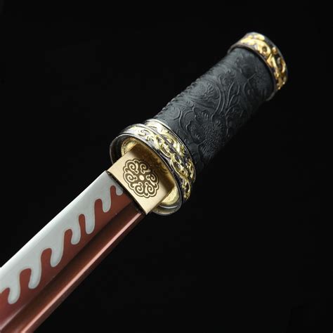 handmade 1045 carbon steel red blade real japanese tanto hamidashi sword with black scabbard