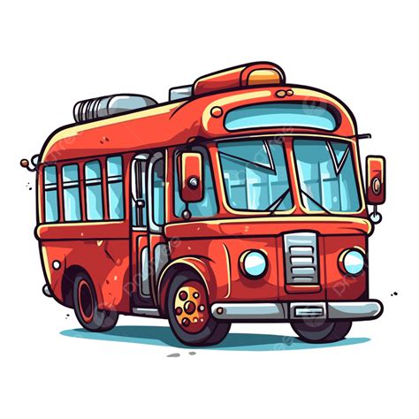 Bus Clipart Merah Kartun Jalan Ilustrasi Gaya Bus Vektor Bis Clipart