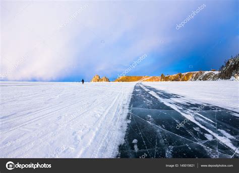 The Road On The Ice Of Lake Baikal To The Cape Shamanka On The Island