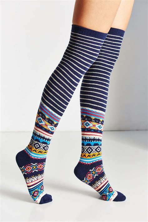 winter fair isle over the knee sock urban outfitters over the knee socks knee socks socks