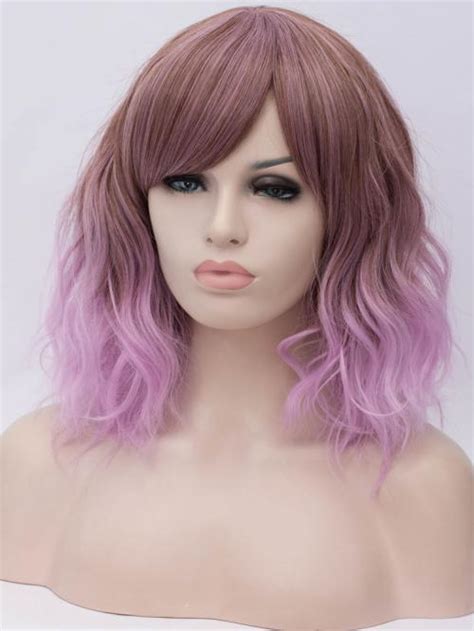 Mixed Brown To Pink Purple Non Lace Wefted Cap Wig Synthetic Wigs