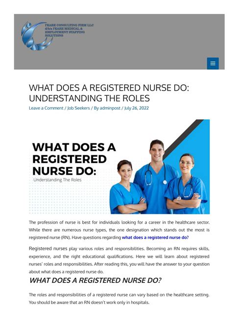 What Does A Registered Nurse Do By Ikare Consulting Firm Issuu