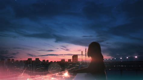 Anime Girl Silhouette City Sunset Scenery 4k Hd Wallpaper Rare