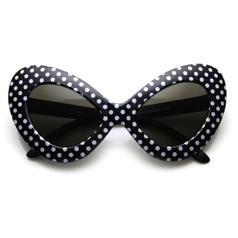 Retro Womens Oversize Polka Dot Cat Eye Sunglasses Zerouv