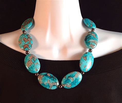 On Sale Huge Mm Faux Turquoise Necklace Chunky By Chicmillies