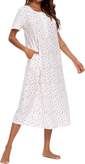 Lounger House Dress With Pockets For Women Women Nightgown Lace Trim Short Sleeve Long Sleepwear
