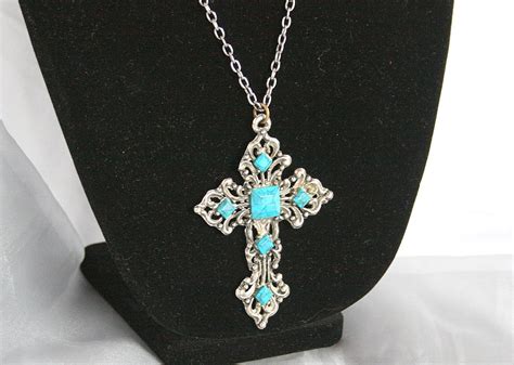 Vintage Big Turquoise Cross Pendant By Camanoislandvintage On Etsy