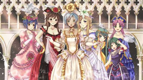 Digital Wallpaper Of Seven Anime Characters Wearing Dresses Hd