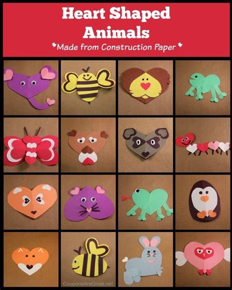 Heart Shaped Animals Construction Paper Crafts Perfect For Valentines