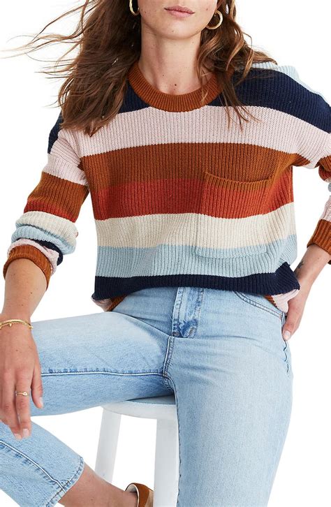 Madewell Thompson Rainbow Stripe Pocket Pullover Sweater Regular