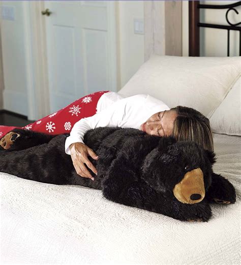 Black Bear Plush Cuddle Animal Body Pillow Black Plowhearth