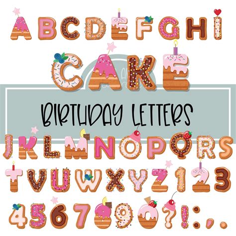 Birthday Cake Letters Font Clipart Png Etsy Cake Lettering How To