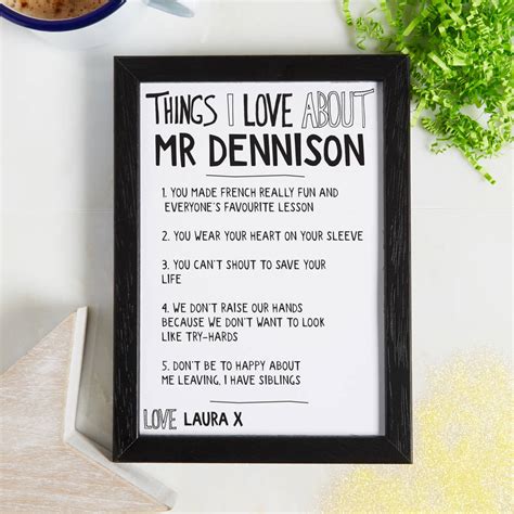 Personalised Things We Love About Our Teacher Print By