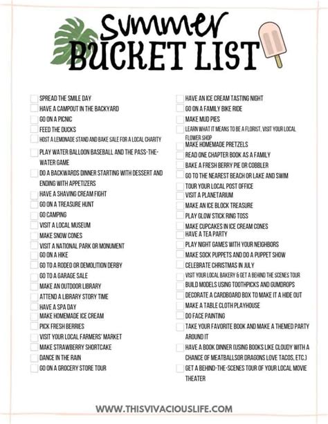 Summer Bucket List Printable Ideas