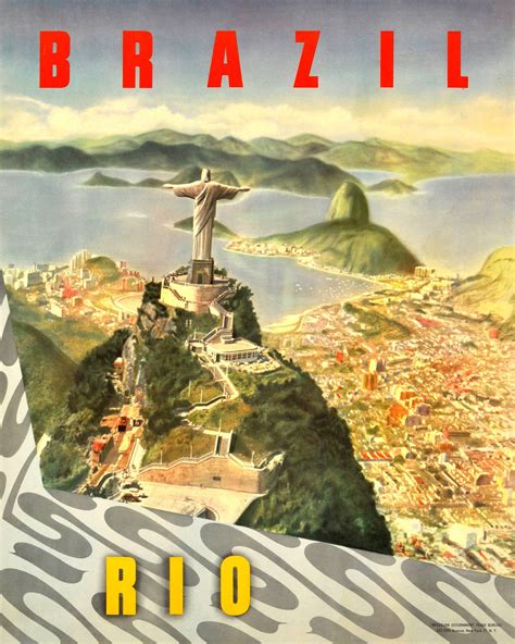 Unknown Original Vintage Travel Poster For Brazil Rio De Janeiro Christ The Redeemer At 1stdibs