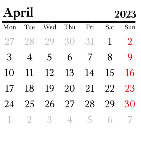 Black Simple April 2023 Calendar April 2023 Calendar 2023 Calendar