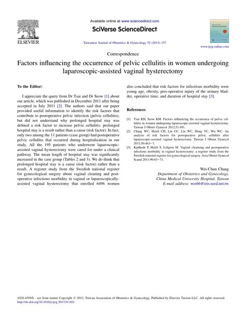 Pdf Factors Influencing The Occurrence Of Pelvic Cellulitis In Women
