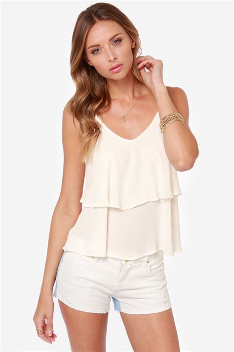 Pretty Ivory Top Tank Top Tiered Top 2700 Lulus