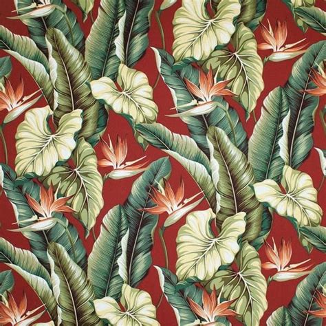 Bird Of Paradise Design In Color Burgundy On Base Cloth Of