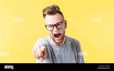 Enraged Man Screaming Pointing Mouth Open Anger Stock Photo Alamy