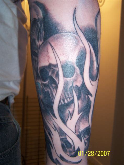 Pin On Flame Forearm Skull Tattoo Designs