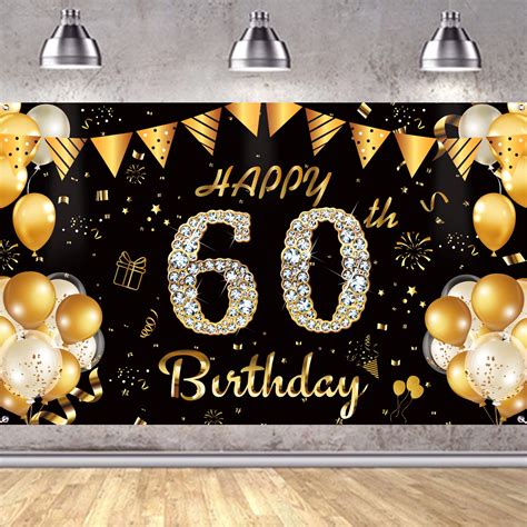 Buy Aoloa Happy 60th Birthday Banner Black And Gold Large Men Women