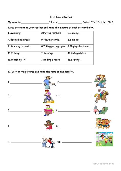 Free Time Activities English Esl Worksheets For Distance Learning And