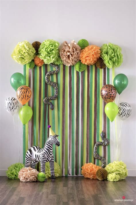 Decorlife jungle theme party supplies for 24, safari birthday decorations for wild one, boy baby shower, jungle animals party plates and napkins, cups, 54 x108 safari tablecloth, goodie bags, happy birthday banner, cutlery, straws, total 218pcs. Jungle Birthday Party Ideas | Jungle party decorations ...