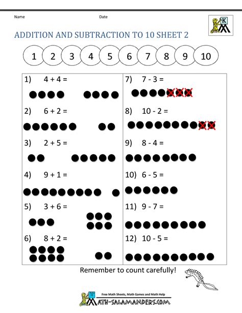 The worksheets are printable and the questions on the math worksheets change each time you visit. Addition and Subtraction Worksheets for Kindergarten
