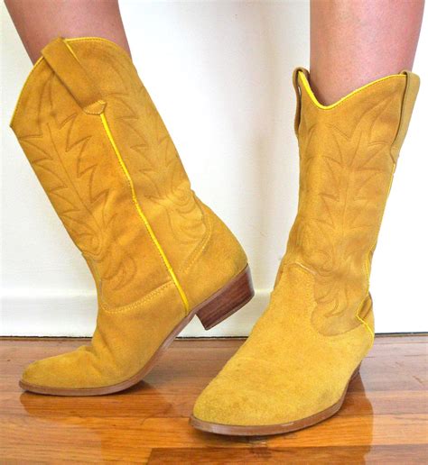 Mustard Yellow Suede Leather Cowboy Boots